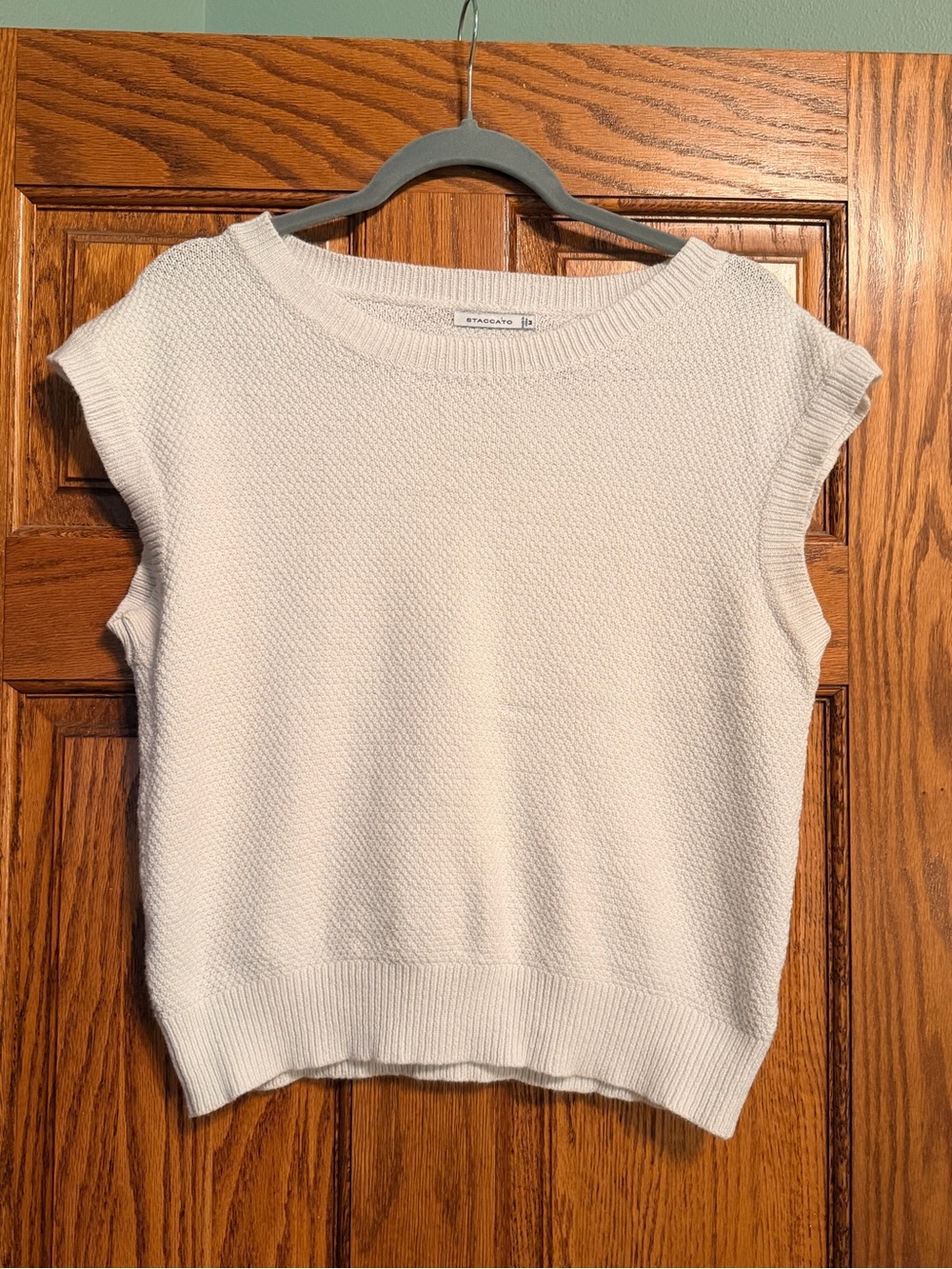 Staccato Cream Textured Knit Cap Sleeve Crewneck Sweater